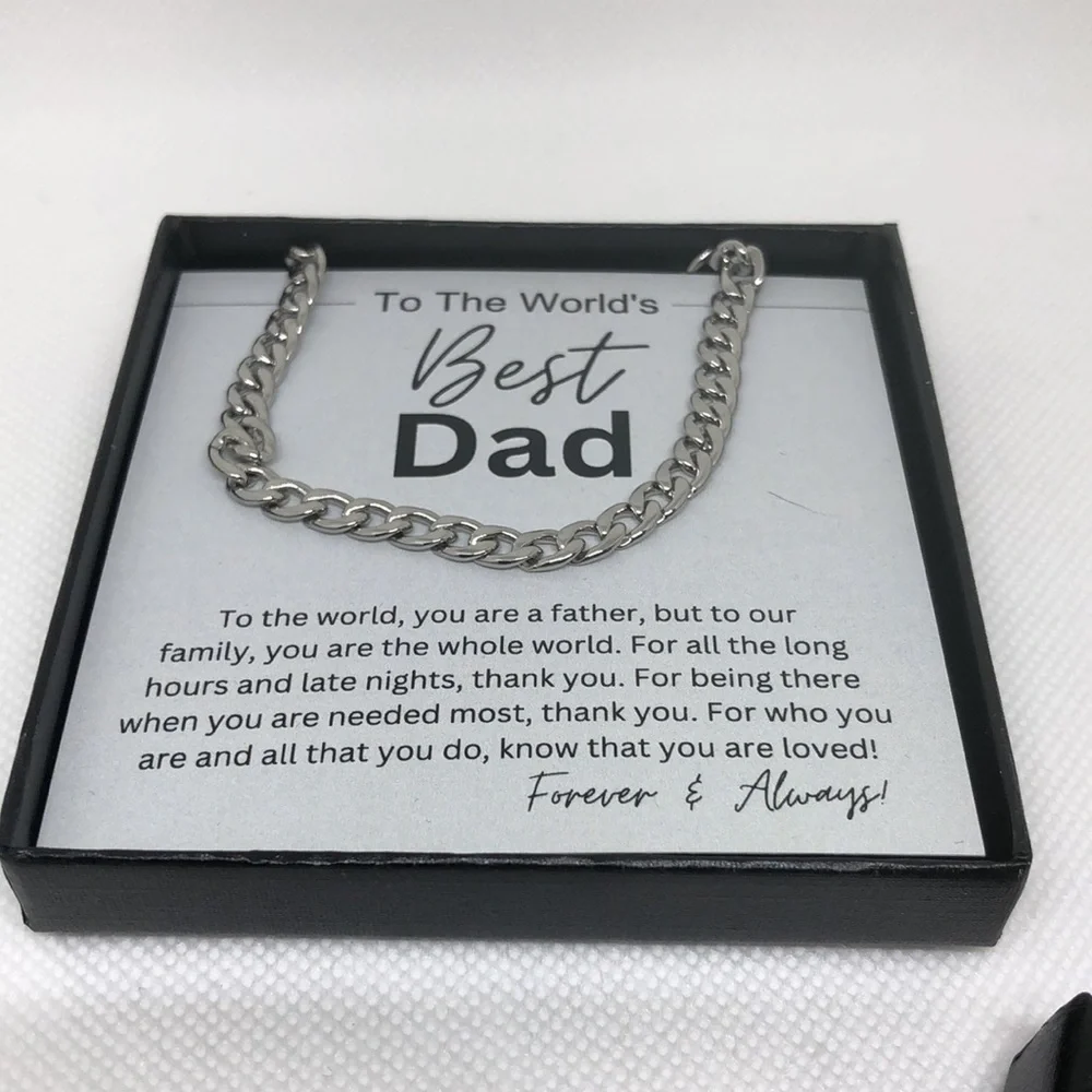 Gift for Dad “Worlds Beat Dad” Silver Tone 20” Chain Necklace with Gift Box